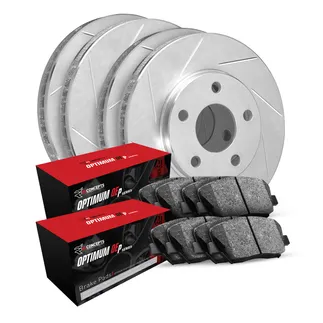 R1 Concepts WEUN2-74009 Silver Slotted Rotors W/ 5000 Oep Brake Pads